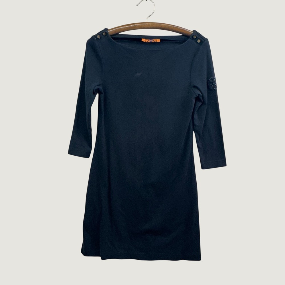 Tory Burch Cotton Boat Neck T-Shirt Dress S Navy Blue Preppy Nautical **FLAW**